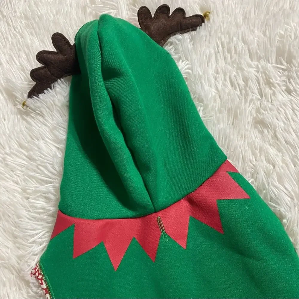 Santa’s Helper Green Reindeer Antlers Hooded Dog Costume Shirt
